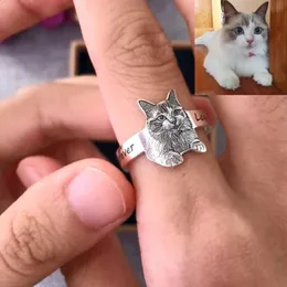 Anéis de casamento personalizam anéis de prata para gatos e animais de estimação, joias feitas sob medida, amantes de animais de estimação, anéis abertos de prata esterlina, mulheres, homens, anillo mujer, anéis para animais de estimação 231214