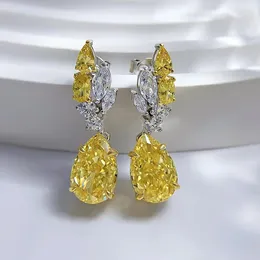 Orecchini a lobo Primavera Qiaoer 2023 Argento 925 8 12 Diamante giallo a forma di pera Radiante Gocciolina Premium