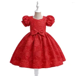 Sukienki dla dziewczynek czerwone krótkie rękawy For Girls with Bow Kids Formal Wear Birthday Christmas Wedding Events