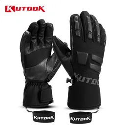 Ski Gloves KUTOOK Ski Gloves Goatskin Leather Winter Snow Gloves Waterproof Snowboard Gloves Thermal Outdoor Skiing Sports Windproof 231214