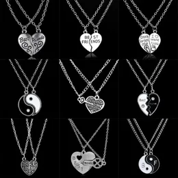 New Fashion 2PC Set Friend Gifts Heart Broken Pendant Necklace Chain Women Men Friendship Jewelry Charms Unisex BFF213f