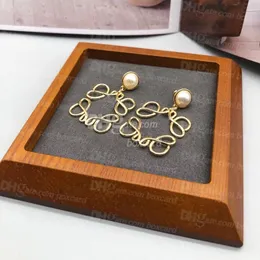 Pearl Pendant Charm Earrings With Box Package Jewelry Classic Gold Letter Plated Earrings Studs