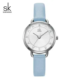 Shengke Creatieve Glitter Wijzerplaat Dames Lederen Polshorloge Beweging Quartz Horloges Slanke Gesp Horloge Mujer Montre Femme # K9001205H