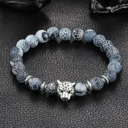 Todo-todo antigo banhado a prata buda cabeça de leopardo pulseira lava pedra natural frisado pulseiras para homens mulheres pulseras 258y