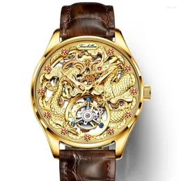 Armbanduhren Top Tourbillon Uhr Vollautomatische mechanische Saphirspiegel geprägter Drache Tough Guy Männer Einzigartige Marke Geschenk Männliche Uhr