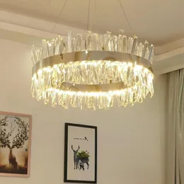 Modern Crystal Chrome Round Chandelier Pendant Lamps Lighting Gold Rectangle Chandeliers For Living Room Bedroom Kitchen Island LU289P