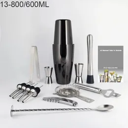 Çubuk Araçlar 13pcs 800/600ml Siyah/Gül Altın Barmen Kiti Kokteyl Shaker Bar Araçları Kokteyl Tarifli Pourer Jigger 231214