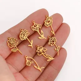 Charms Birthday Flower Stainless Steel Jewelry Pendants Lucky Women Accessories Gold Plated Key Chain Aesthetic Necklaces