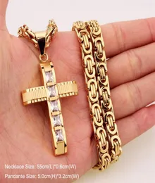316L Stainless Steel Fashion Jewlery Byzantine Box Link Chain Necklace Cross Pendants For Men Women Hip Hop Accessories307v6277839