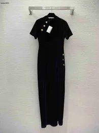 デザイナー服の女の子夏の服のファッションボタントリミングフロントスプリットデザインスリムフィットショートスリーブドレスとスタンドカラー12月15日
