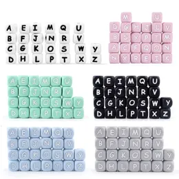 Teethers Toys 100300500pcs 12mm Silicone Beads English Alphabet DIY Personalized Molar Toy A FREE Baby Teether Pacifier Chain Accessories 231215