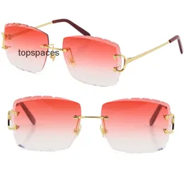 Designer Sunglasses Wholesale Selling Women or Man C Decoration Wire Frame Rimless UV400 Carved lens men glasses outdoors mirrored Summer Outdoor Traveling