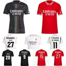 Man SL Benficas 27 RAFA Fußballtrikots 2023 24 Club Team 11 DI MARIA 10 KOKCU 87 NEVES 33 MUSA 8 AURSNES 7 NERES 19 TENGSTEDT Schwarz Rot Weiß Fußballtrikot Kits Uniform