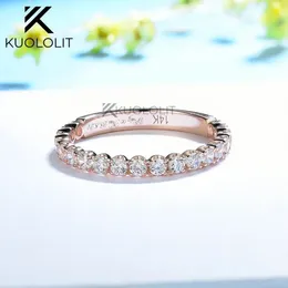 Fedi nuziali Kuololit 0.65CTW Anello per donna Solido 18K 14K 10K Oro rosa 3/4 Fascia per fidanzamento Matrimonio Regali di Natale 231214