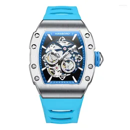 Wristwatches HANBORO Men Automatic Watch Luxury 50M Waterproof Luminous Fashon Self Wind Mechanical Wristwatch Rubber Strap Tonneau Case