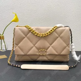 Diseñadores de lujo 19 Bolsa Hebilla dorada Funda con tapa Bolsa de cadena de doble color Bolso de hombro de cuero genuino para mujer Bolso cruzado Bolso para axila