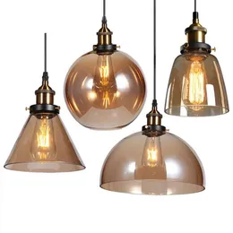 빈티지 펜던트 조명 American Amber Glass Pendant Lamp E27 Edison 가벼운 전구 식당 주방 홈 장식 플라네타륨 램프 216a