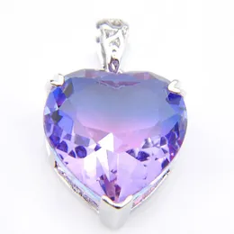 10Pcs Luckyshine Brand New Classic Heart Love Fashion Crystal Pendants Necklace 925 Silver Bi colored Tourmaline Zircon Pendants J253l