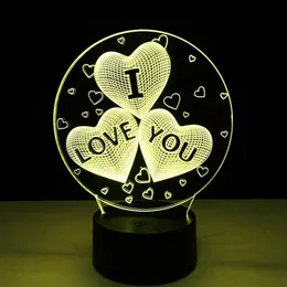 Nocne światła lampa optyczna 3D Love Heart I Love You Night Light DC 5V USB zasilany 5. bateria Whole Drop278e