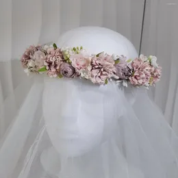 Blomma pannband bröllop hår tillbehör kvinnor huvudbonad flickor klänning huvudbonad brud hårkläder blommig krona