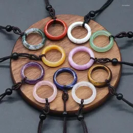 Pendant Necklaces 10PCS Natural Gemstone Ring Necklace Set Anxiety Negative Energy Balance Chakra Healing Choker Jewelry For Women Men