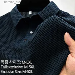 メンズポロまで5xl夏の新しいメンズロップアップホローショートスリーブシャツアイスシルク通気性ビジネスファッションTシャツ男性ブランド服Q231215