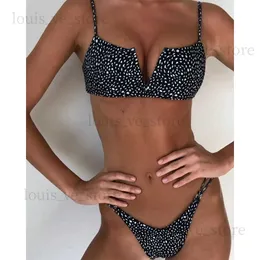 Kobiety w kąt stroju kąpielowego V-BAR za wstęp Polka Dot Bikini 2023 Kobiety żebrowany strój kąpielowy Kobieta push un smytwear seksowna mikro bikini zestaw kąpielowy T231215