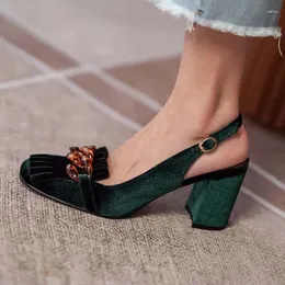 Модельные туфли, женские туфли-лодочки в стиле ретро на высоком каблуке с изумрудной пряжкой, женские классические удобные прочные женские туфли из натуральной кожи