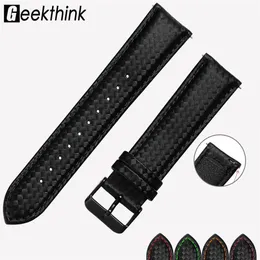 20mm 22mm Snabbfrisättning Black Carbon Fiber Leather Watch Strap Band för Gear S3 S2 Classic Width Replacement Band2542