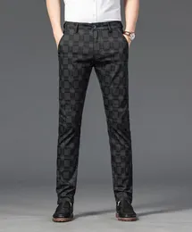 Новые весенние мужские эластичные деловые брюки в клетку, прямые брюки, молодежный модный трендовый костюм для мальчиков, брюки большого размера