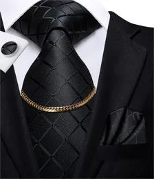 NECK TIES HITIE Business Black luksusowa krawat męska krawat jedwabne krawat łańcucha mody Hanky ​​Mankiety Set Design Prezent dla mężczyzn ślub 231214