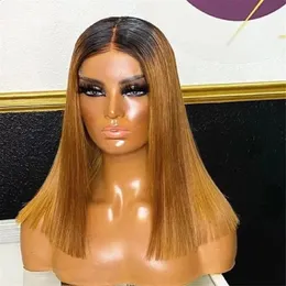 الباروكات الاصطناعية Ombre Blonde 150 كثافة مستقيمة الحرير أعلى JE مزدوج كوشير الشعر الأوروبي الشعر البشري للنساء 231214