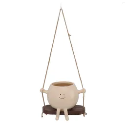 Garden Decorations Resin Swing Face Planter Pot Exquisite Lovely Unique Hanging With Rope For Plants Succulent