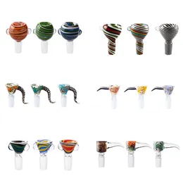 Smoking Pipe Glass Bongs Bowls Big Handle Sticker 14mm Male Female Heady Color Dab Rig Bubbler Pipes Glass Bowl