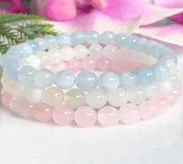 MG1500 Strand Rose Quartz Bransoletka Bransolet Moonstone Bracelet Akwamaryny Ustaw płodność 6 mm naturalne leczenie Kryształy Biżuteria1454727