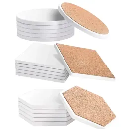 Coaster de cerâmica absorvente em branco de sublimação com almofadas de apoio de cortiça Tapete de transferência de calor térmico DIY Image Cup Coasters para casa decorar bebida suor 1215