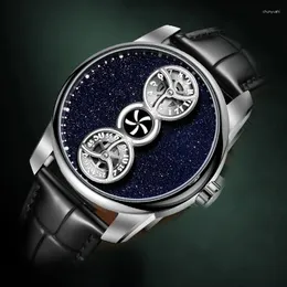 ساعة معصم Oblvlo Rotor Series Creative Double Wheels الساعات الميكانيكية التلقائية Super Luminous Tapphire Glass Mens Watch Watch