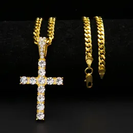 Män hiphop smycken ny stil charm klassisk korshalsband hänge full is ut kristall strass crux dropp 2509
