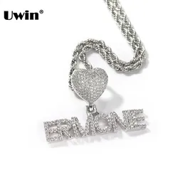 Outros acessórios de moda UWIN Personalizado Mini Letras Colar Coração Moldura Nome Pendente Personalizado com Corrente de Tênis Iced Out CZ Hiphop Jóias 231214