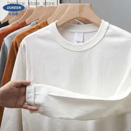 Polos masculinos Dukeen 11,2 oz pesado outono manga comprida camiseta para homens 100% algodão camisa simples o-pescoço branco tops roupas masculinas de grandes dimensões Q231215