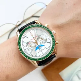 Omeg -Handgelenk hohe Qualität für Designer Männer Herren Uhren sechs Nadeln alle Dialarbeit Vollfunktion Quarz Uhr Luxus Brand Moon Chronograph Clock Gummi -Band