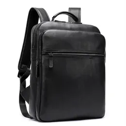 Luuafn Klassisches Design Schwarzer Laptop-Business-Rucksack für Herren, echtes Leder, Computertasche mit USB-Kabelanschluss, Herren-Tagesrucksack254Y