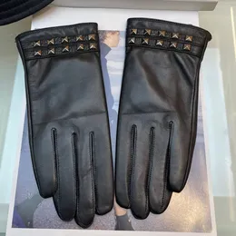 مصمم أزياء للسيدات العلامة التجارية Vletter Five Fingers Hloves for Winter Autumn Cashmere Leather Mittens Glove Outdoor Sport Warm Winter Gloves Gift