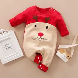 Комбинезоны, рождественская одежда для малышей, весенне-осенний хлопковый боди с длинными рукавами и вышивкой лося, 3D дизайн для мальчиков и девочекL231114