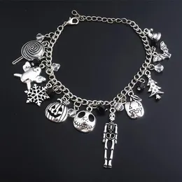 Catena a maglie The Nightmare Before Christmas Bracciale Jack Skellington Fiocchi di neve Zucca Teschio Charms Braccialetti rigidi Halloween Je288P