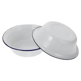 Миски, 2 шт., эмалированные умывальники, эмалированная посуда, супница для дома, White326N