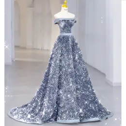 Sliver 회색 색상 신부 드레스의 어머니는 반짝이는 줄 반짝이는 긴 오프 어깨의 섹시한 공식적인 이브닝 파티 손님 가운 플러스 사이즈조차