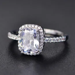 925 Sterling Zilver Moissanite Gecertificeerde Diamanten Trouwring voor Vrouwen Engagement Vierkante Gekleurde Edelsteen Zirkoon Fashion Rings318Y