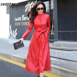 Women's Leather Faux Long Trench Women Spring Autumn Fashion XLong Coat Outerwear Lady Jacket Plus Size S5XL SWREDMI 231214