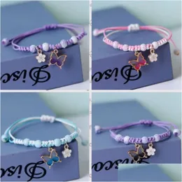 Chain Rinhoo Fashion Handmade Purple Farterfly Flower Armband For Women Charm Sweet Animal Pendant Flätade armband Bangle smycken Dhao9
